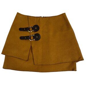 Meadow Rue Mustard Mini Skirt with Black Buckles